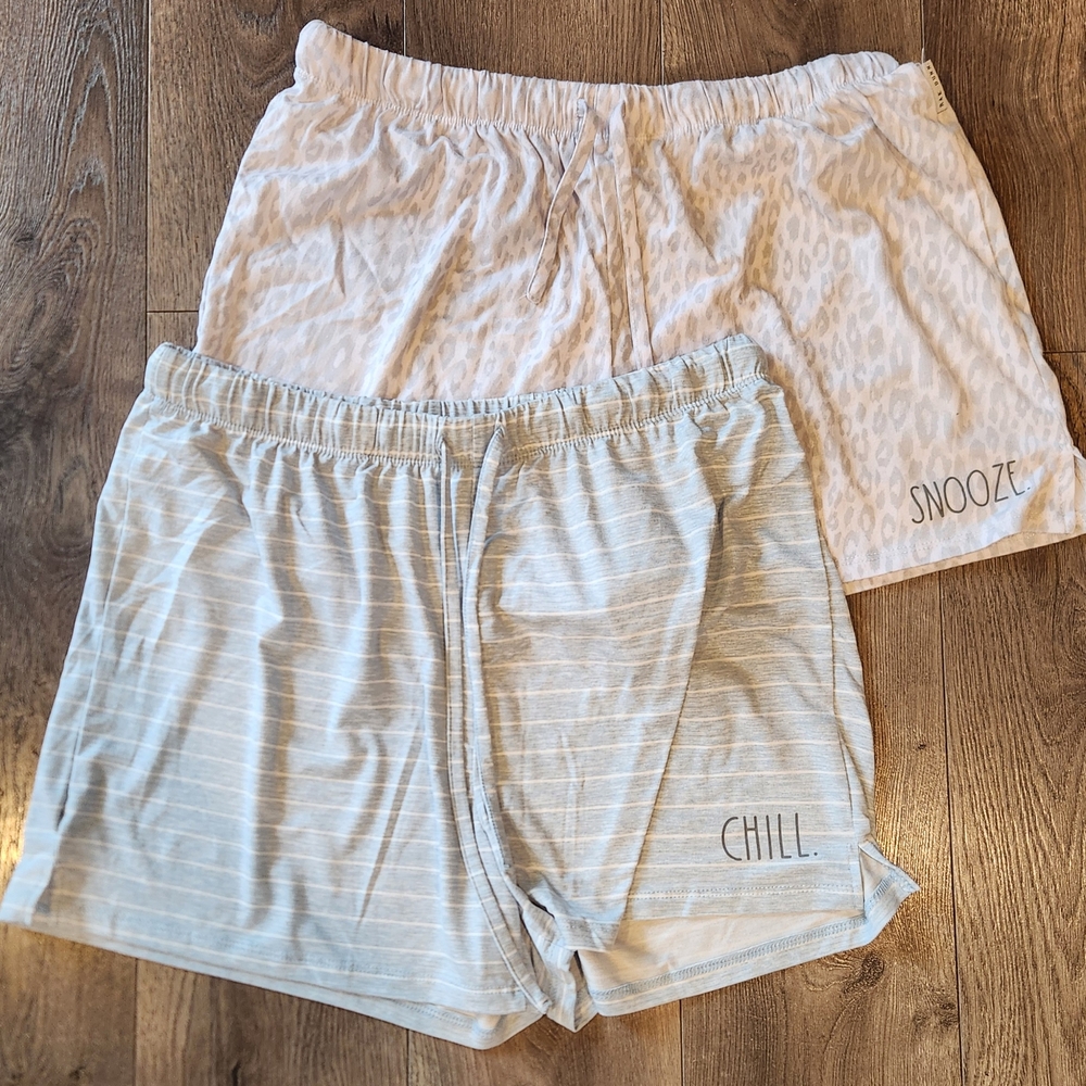 Rae Dunn Lounge Shorts Set - White Leopard And Blue L